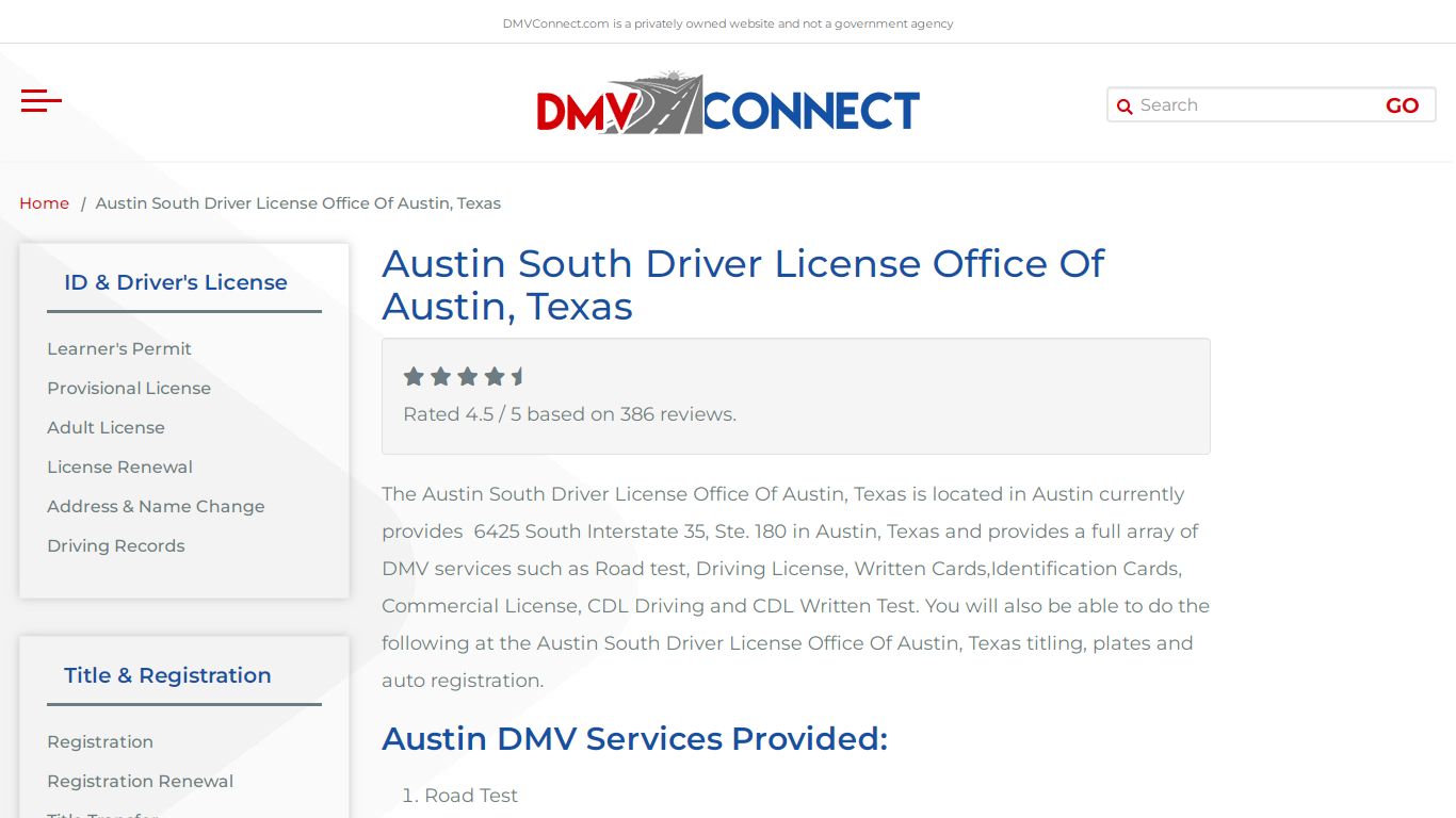 Austin South Driver License Office Of Austin, Texas - DMV Connect